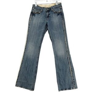 VTG X-Ray Jeans Womens Blue Studded Low Rise Flare Leg Denim Med Wash Y2K 90s